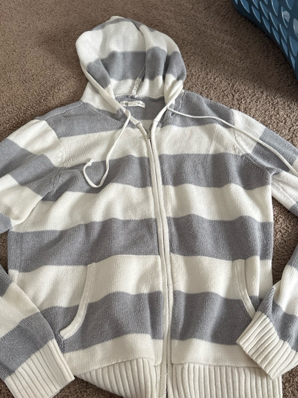 Aeropostale lightweight Hooded Zip Sweater - Gray & White Stripes